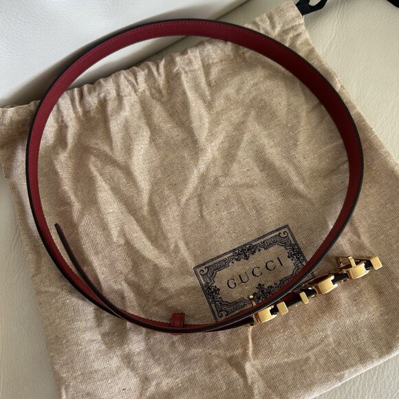 NEW GUCCI Plutone Calfskin Gucci Buckle 20mm Thin Belt 80 32 Rosso - Picture 8 of 9